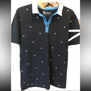 SCOTLAND flags BLUE Polo SHIRT MEN’S large Embroidered Navy White Cotton preppy